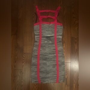 bebe Pink and Gray Striped Mini Dress